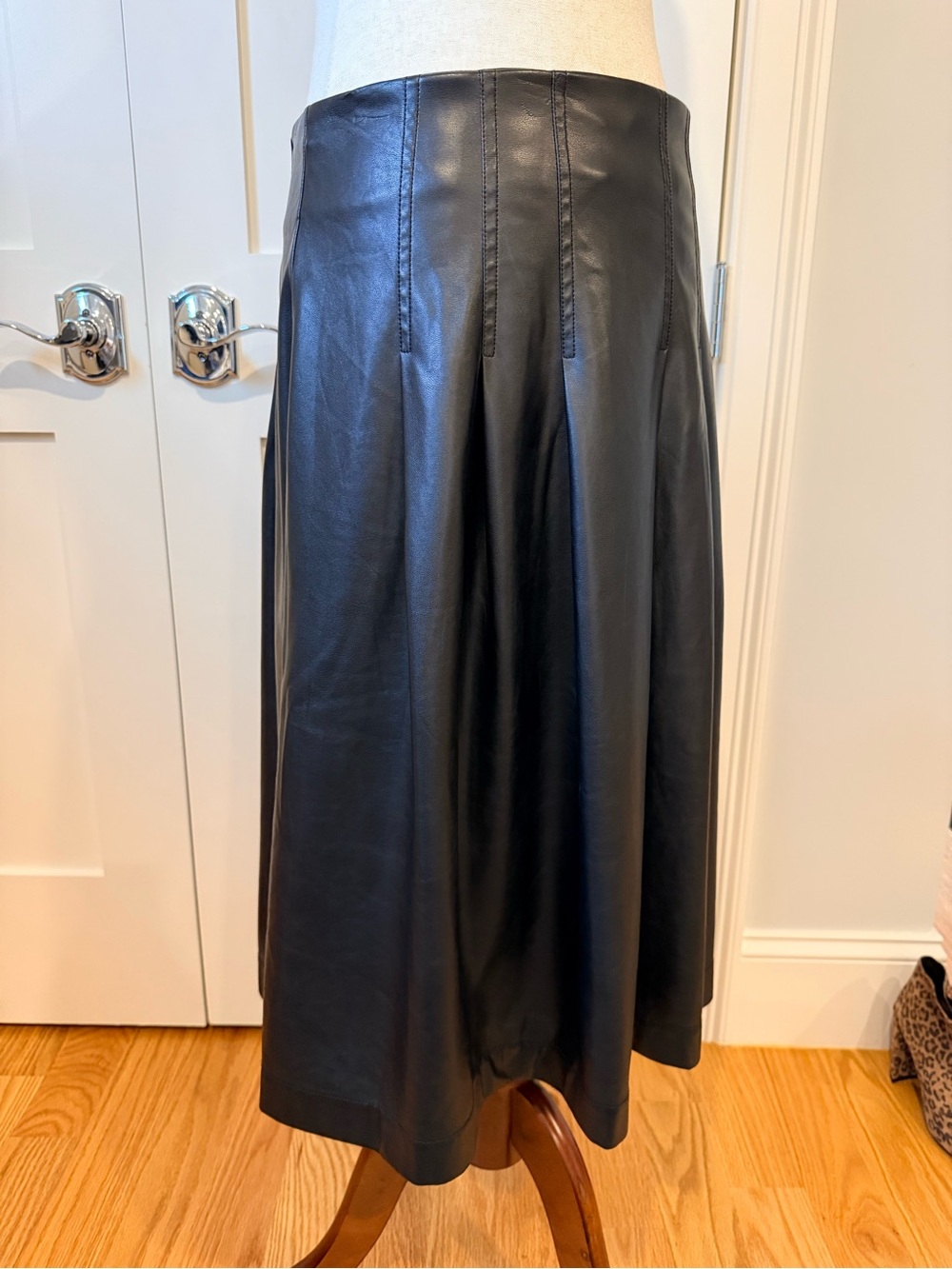 Black Faux Leather A-Line Midi Skirt - Picture 16 of 16